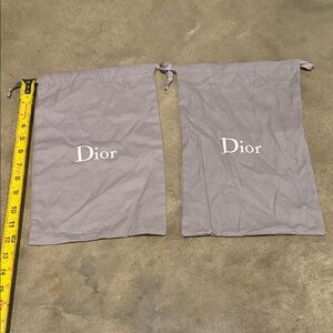 Authentic Dior Gray Drawstring Logo Dust Bags (Pair)